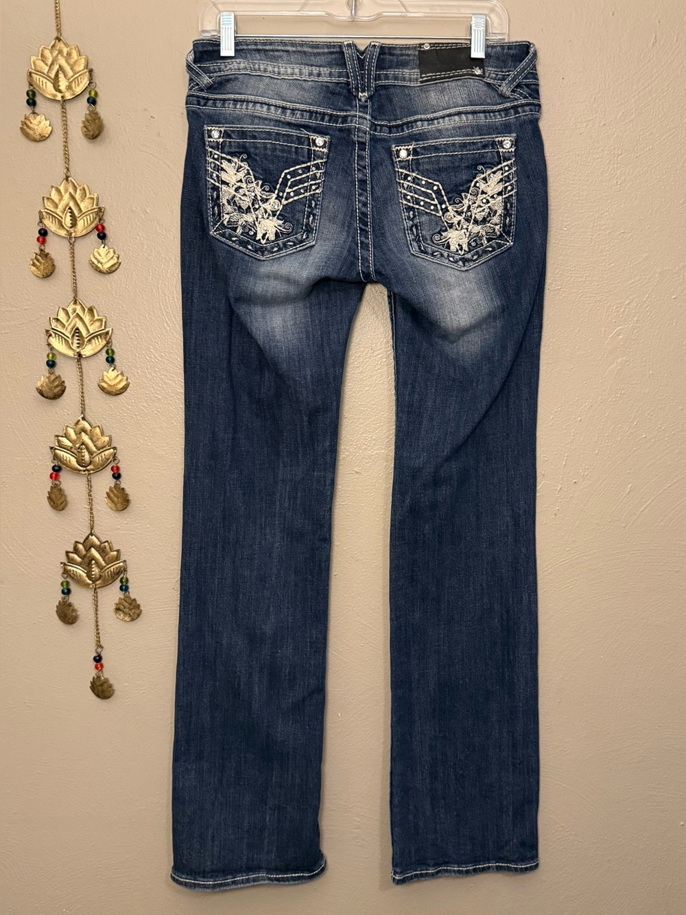 Vigoss Y2K Glam Rhinestone Embroidered Low Rise “The Chelsea” Dark Wash Jeans